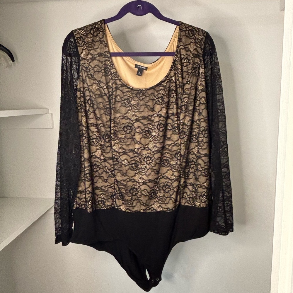 Torrid Black and Beige Lace Bodysuit NWT